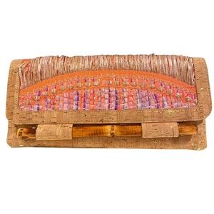 Elaine turner cork clutch with straw accent